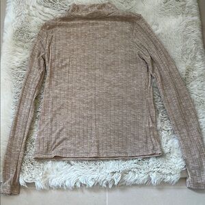 Long Sleeve Ribbed Turtleneck Lightweight- Beige Taupe
